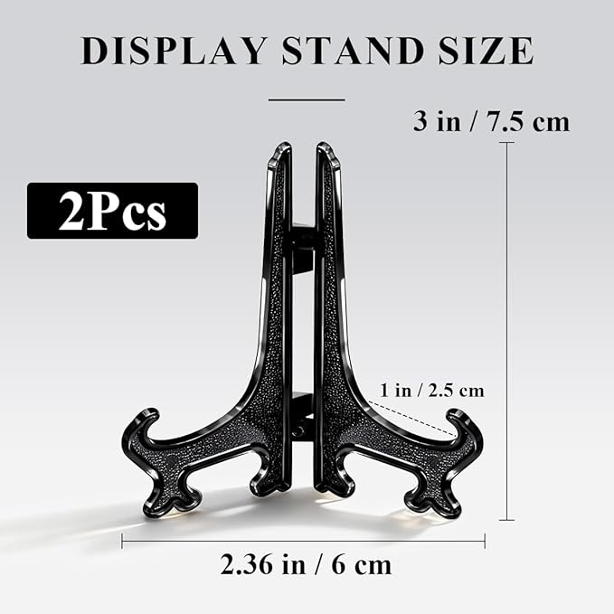 2pcs Black Acrylic Easel Stands 3 Inch Small Display Holders for Table Numbers Photos Cards Mini Decor Office Desk Shelf Decor Dark Plate Stand