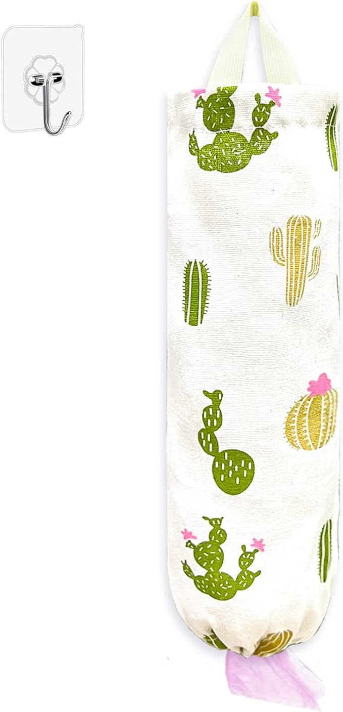 SYIPO Plastic Bag Holder, Reusable Grocery Bag Organizer for Home Kitchen Travelling Decor, Wall Mount, 1 Pack，Cactus