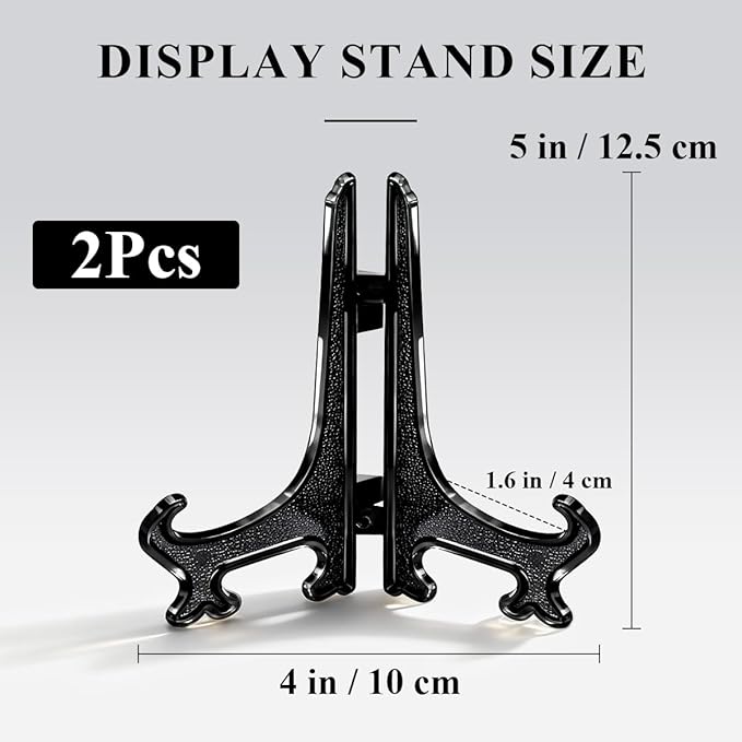 5 Inch Black Acrylic Book Stand 2pcs Dark Display Easel for Cookbooks Office Name Plates Photo Frames Shelf Decor Minimalist Home Kitchen Holder