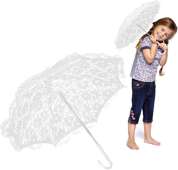 Watris Veiyi Craft Flowers Lace Embroidery Umbrella for Children Stage Performance Mini Decorative Umbrella Decoration for Kids, 16x19in