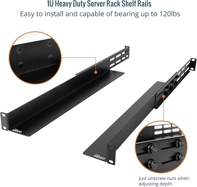 Tecmojo 2 Pack 1U Universal Rack Mount Rails,4-Post Server Rack Shelf Rail with 20.9"-32" Adjustable Depth Fit for Non-Rack Mountable Server/Networking/AV/IT Equipment