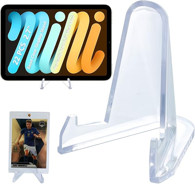 LRANFOW Thickened Acrylic Card Stands Mini Easel Holder, Sports Card Stands, Trading Graded Card Stand for Displaying Pocket Graded Card Challenge Medals Casino Chips, 22 Pack 2.7 Inch Tall Clear