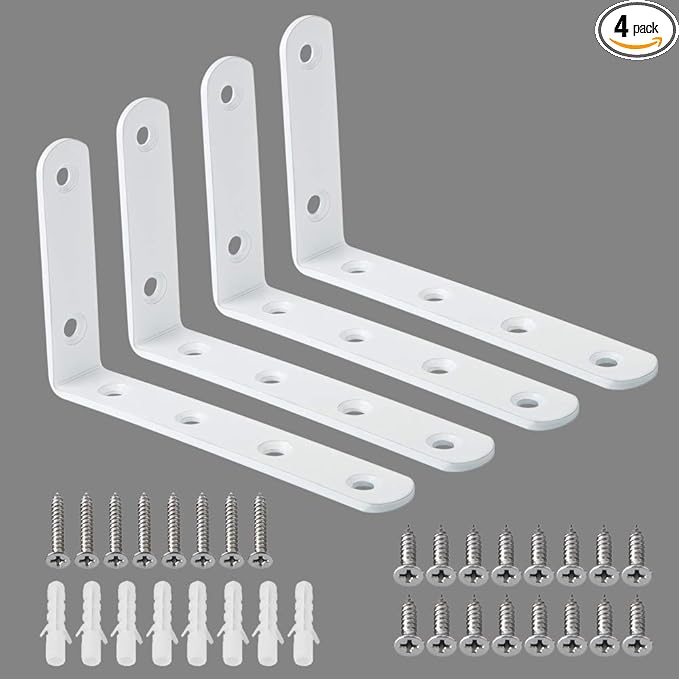Alise Floating Shelf Brackets,L Brackets for Shelves Heavy Duty Shelving Brackets Stainless Steel Corner Brace Angle Bracket for Wood,5x3 Inch Wall Shelf Bracket White,Pack of 4