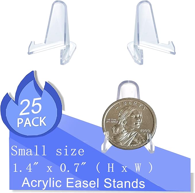 25 Packs(1.4 Inch) Acrylic Easel Stands Display Stands/Plate Stands Coin Display Easel Holder for Air-Tite Coins Pocket Watches Capsules Challenge Medals Casino Chips , Photo Display,Baseball Sports