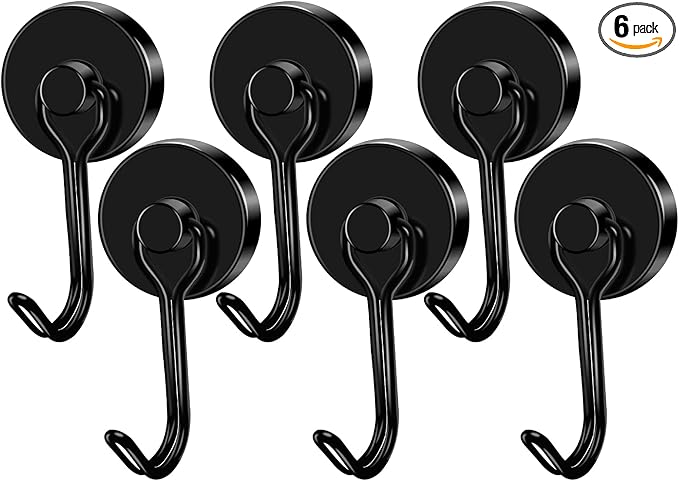 LOVIMAG Hooks, 80lbs+ Magnetic Magnet Hook 2026 Cruise Cabin Ship Essentials Heavy Duty Strong Refrigerator Fridge Hanging for Classroom Beach Vacation Kitchen Grills Home Mug Hanger (6 Pack), Black