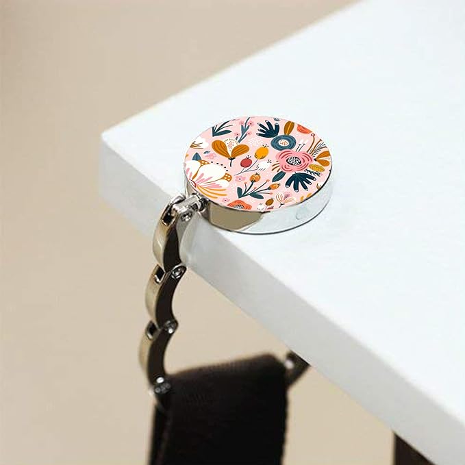 Bosketo Foldable Purse Hook Womens Bag Table Hanger Collection Desk Hooks for Purse (1pack Pink Flower Hook)