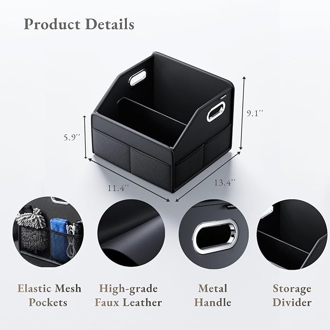 Car Seat Storage Organizer – Compact PU Leather Bin for Trunk, Front Seat, Back Seat & Car Floor