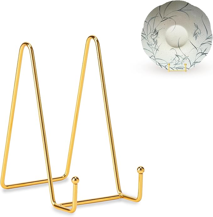 Hoewina Plate Stands for Display, Plate Holder Display Stands, Metal Frame holder stand for Book, Picture, Decorative Plate, Photo and Platter, Tabletop Art (6IN 3PCS-Gold)