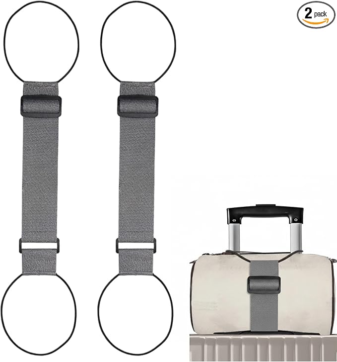 2Pcs Luggage Straps for Suitcases, Adjustable Luggage Connector Straps, Luggage Straps Bag Bungee, Add a Bag Easy to Travel Suitcase (Grey)