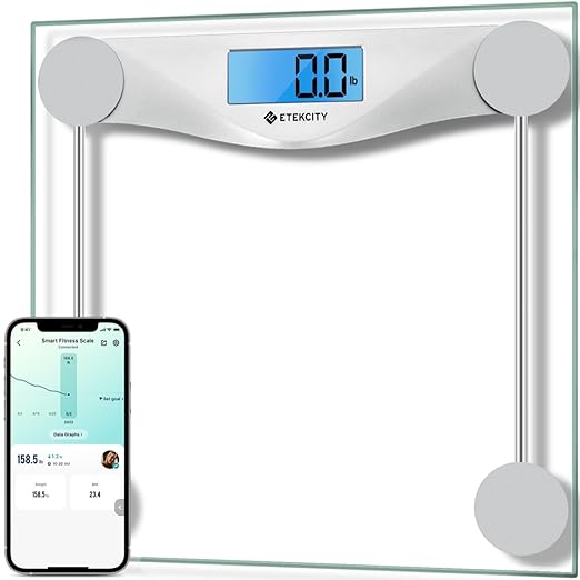 Etekcity Bathroom Scale for Body Weight and BMI, Upgraded Bluetooth Digital Scale, Large Blue LCD Backlight Display, High Precision Measurements, 400 Pounds