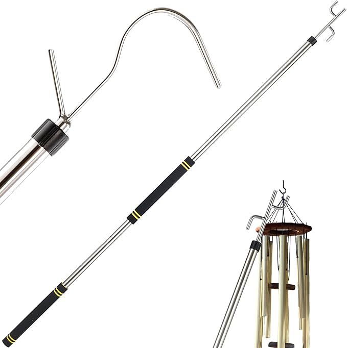 Clothes Hook Pole Heavy Duty,32 to 80In Retail Clothing Hook Pole Long Handle with 2 Hooks Hanging Birdfeeder Frosted Tube Extension Pole to Reach High Hangers for Turck (Black Handle)