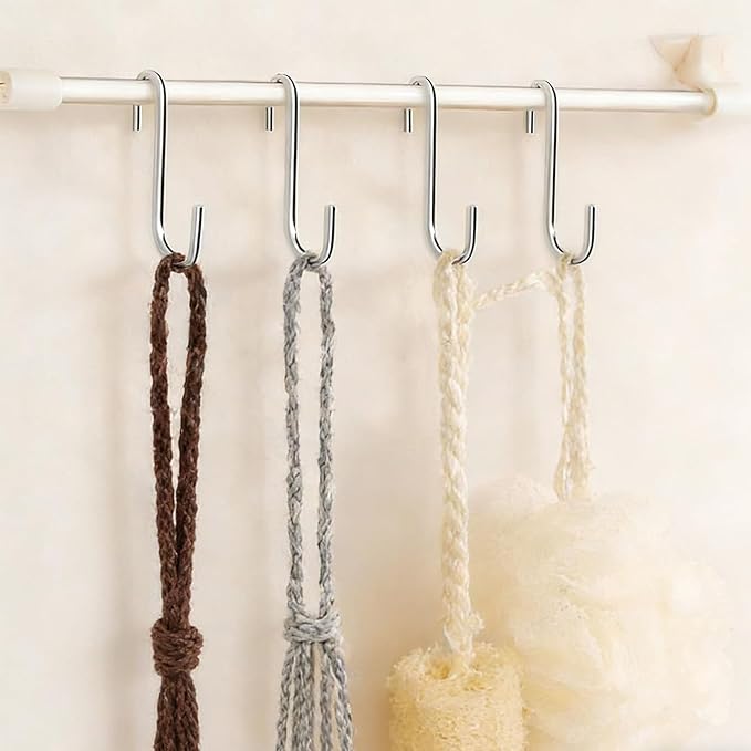 50 Pack 2.4 Inch Heavy Duty Stainless Steel S Hooks - S Shaped Metal Hanging Hooks for Kitchen Pots, Pans, Utensils, Jeans, Clothes, Bags, Hats, Towels, Plants, Wire Shelves & Racks