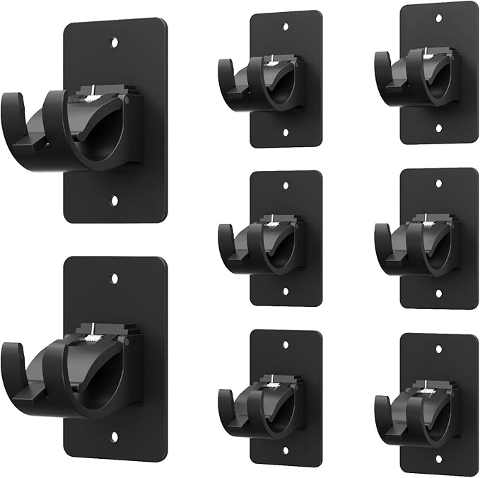 8 Pieces Self Adhesive Curtain Rod Bracket, Universal Plastic Curtain Rod Holders, No Drill Curtain Rod Brackets Curtain Rod Hooks for Bathroom, Bedroom, Livingroom, Kitchen (Black)