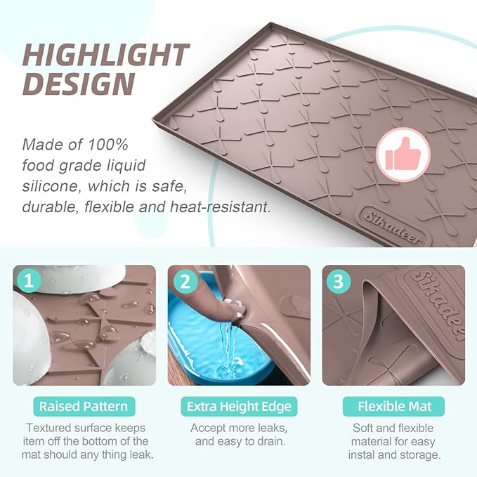 SIKADEER 34" x 19" Under Sink Mat Waterproof, Silicone Mat Kitchen Drawer Shelf and Cabinet Liner, Sink Protector for Kitchen Organizers and Storage, Boot Tray Pet Food Mats