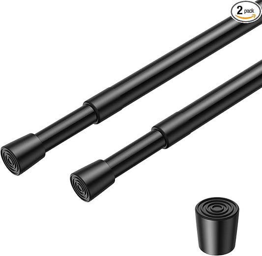 2 Pack Spring Loaded Tension Rod 27-38" Adjustable Curtain Rods No Drill Extendable Spring Rod Tension Curtain Rods For Window Kitchen Shelves Rv Refrigerator And Small Spaces,Black