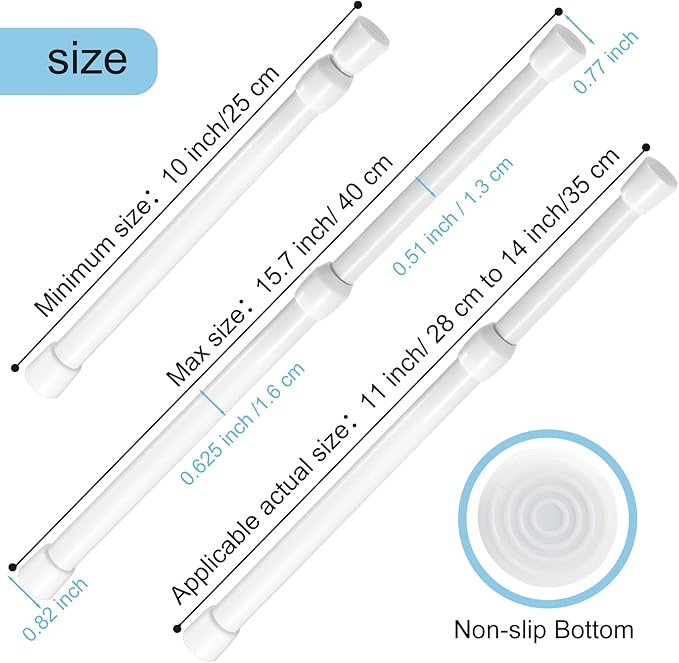 Spring Tension Rod, Goowin Small Tension Rod, 5/8" Diameter No Drilling Expandable Short Tension Rods Spring Rods, Tension Rods for Closet, Cupboard, Hanging Clothes, White, 3 Pack (10-15.7 inch)