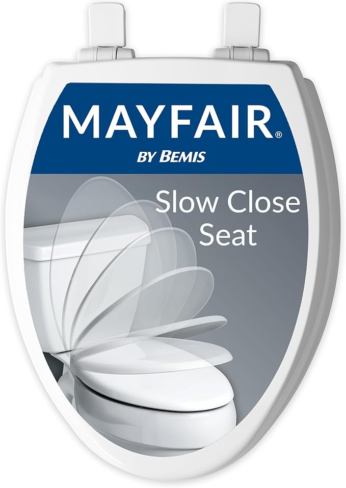 Mayfair Cassel Slow Close Toilet Seat, Easy Clean Non Slip Premium Wood Seat, Easy Install, Made in USA, Elongated, White