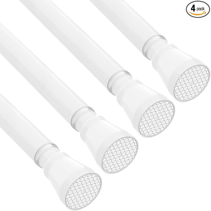 AIZESI 4pcs Tension Curtain Rod Spring Tension Rods for Windows 30 to 64 Inch, 7/8 Diameter White, Adjustable Curtain Rod Spring Tension Curtian Rod for Bathroom, Kitchen, Cupboard