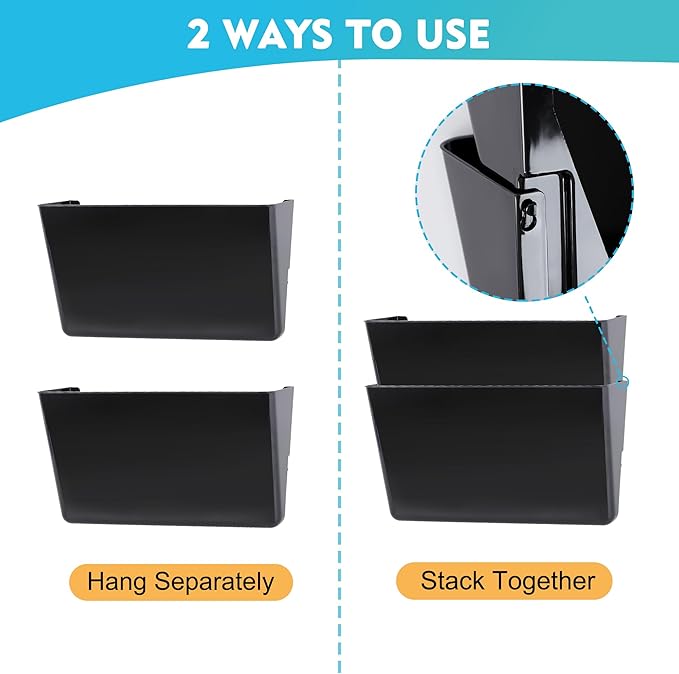 EASEPRES 6 Pack Black Plastic Single Pocket Hanging File Organizer, Wall Mount Paper Mails Magazines Holder, Mounted Folder Bins for Office School and Home, 12.99x4.13x7.48 inches