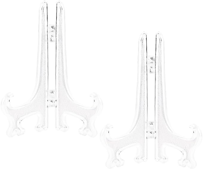 6 Inch Acrylic Display Stand 2pcs Clear Plate Holder Easel for Decorative Plates Artwork Photos Table Cards Wedding Centerpiece Home Decor Foldable Stand