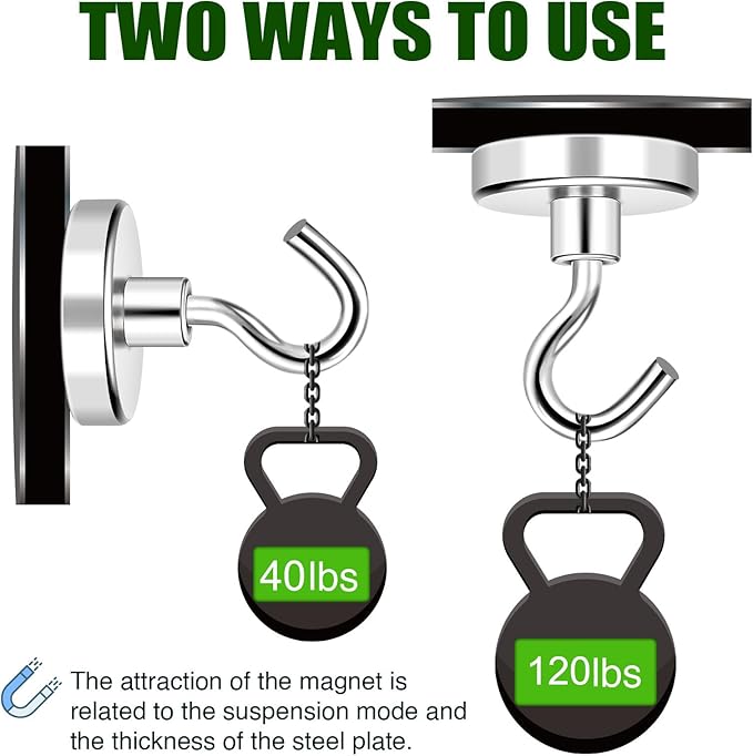 MIKEDE Magnetic Hooks 120Lbs Heavy Duty Earth Magnets with Hooks for Cruise Cabin Strong Magnet Hooks for Hanging Super Metal Magnetic Hanger for Grill Fridge Kitchen - Pack of 20