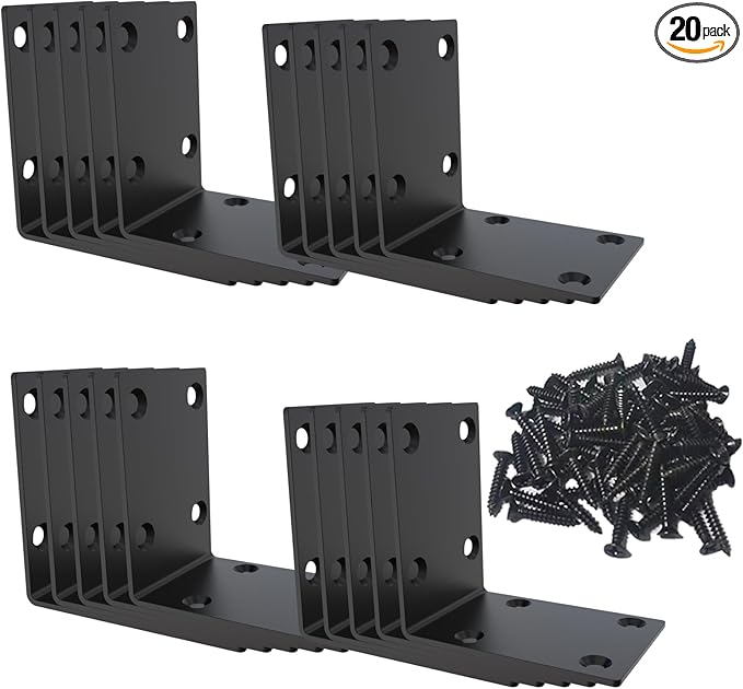 Black Stainless Steel Shelf Bracket,Joint Right Angle Bracket,L Shape Heavy Duty Metal Corner Brace Shelf Supporter for Wood Aufuga (20, 2.8x2.8x2)