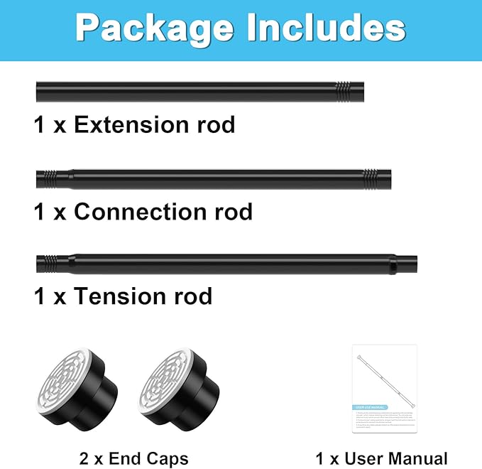 Tension Curtain Rod 30 To 49 Inch Black Tension Rods Adjustable Spring Loaded Curtain Rods 7/8" Curtains Rods No Drilling Tension Rods For Windows Bedroom Closet Doorway Door
