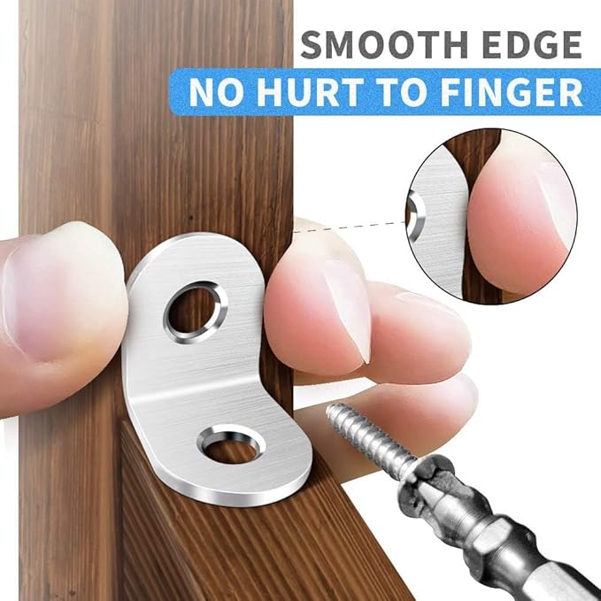 FATLODA 40pcs L Bracket Corner Brace, Stainless Steel Corner Bracket Fastener for Wood Chair Bookshelf Furniture Cabinet with 80pcs Screws (20mmx20mm)