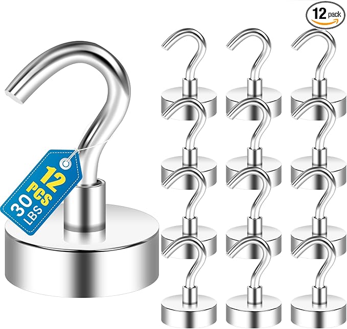 LOVIMAG Magnetic Hooks, 12 Pack 30lbs+ Magnet Hook 2026 Cruise Cabin Ship Essentials Heavy Duty Strong Magnets Refrigerator Fridge Hanging for Classroom Beach Vacation Kitchen Grills
