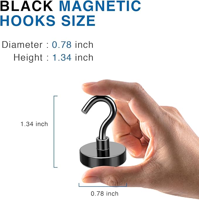 LOVIMAG Magnetic Hooks for Cruise Cabins, 50lbs Black Magnetic Hooks for Classroom, Strong Magnets with Hooks for Hanging, Neodymium Magnet Hooks for Fridge, Ceiling, Locker, Camper, Travel-25 Pcs