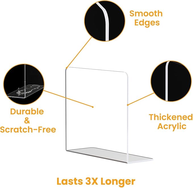Purse Organizer for Closet Shelf Dividers - 10" Tall X 12" Deep Clear Acrylic Shelf Dividers for Closet Organization - Free-Standing Adhesive Design for Wood & Wire Shelves Bedroom Kitchen 4 Pack