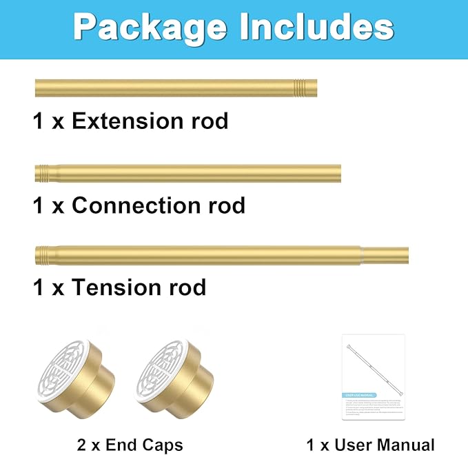 Tension Curtain Rod 30 To 49 Inch Gold Tension Rods Adjustable Spring Loaded Curtain Rods 7/8" Curtains Rods No Drilling Tension Rods For Windows Bedroom Closet Doorway Door 2pcs