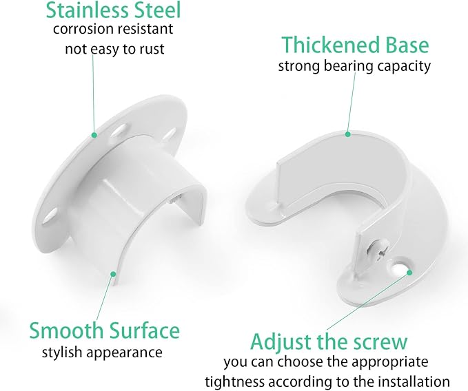 8 Packs Stainless Steel Closet Rod End Supports 1 Inch Wardrobe Bracket Heavy Duty Closet Pole Sockets Flange Rod Holder, U-Shaped with Screws, White