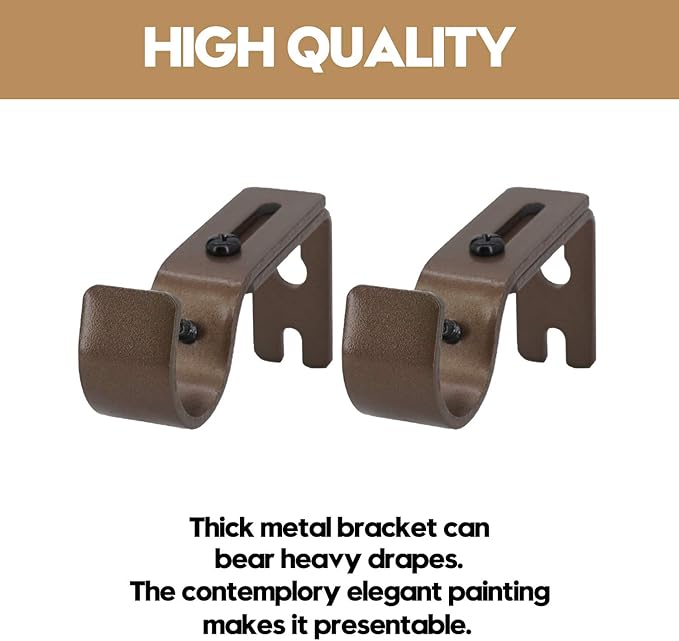 AddGrace Adjustable Curtain Rod Bracket Fits up to 1 inch Curtain Rod Sturdy Premium Brackets for Wall Set of 2 Brown