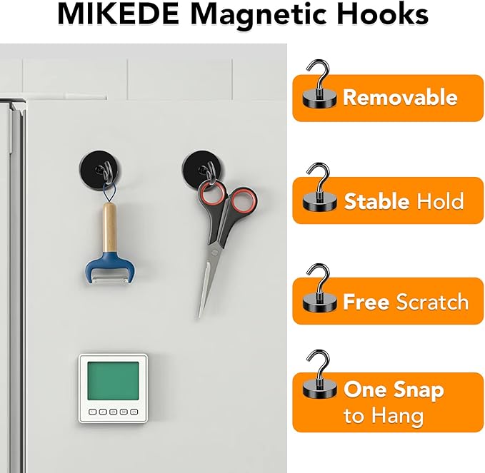 MIKEDE Black Magnetic Hooks 85Lbs Heavy Duty Earth Magnets with Hooks for Cruise Cabin Strong Magnet Hooks for Hanging Super Metal Magnetic Hanger for Grill Fridge Kitchen - Pack of 6