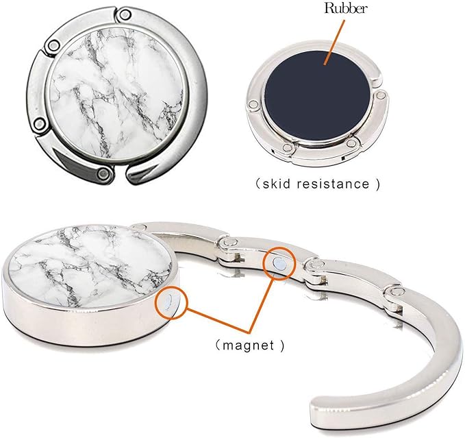 Bosketo Foldable Purse Hook Womens Bag Table Hanger Collection Desk Hooks for Purse (1pack White Marble Hook)