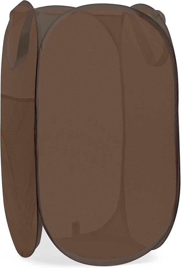 Handy Laundry Collapsible Mesh Pop Up Laundry Hamper with Side Pocket, Breathable & Space-Saving Foldable Basket for Clothes, Toys, Travel, Storage, 14 x 13 x 24 in, Brown
