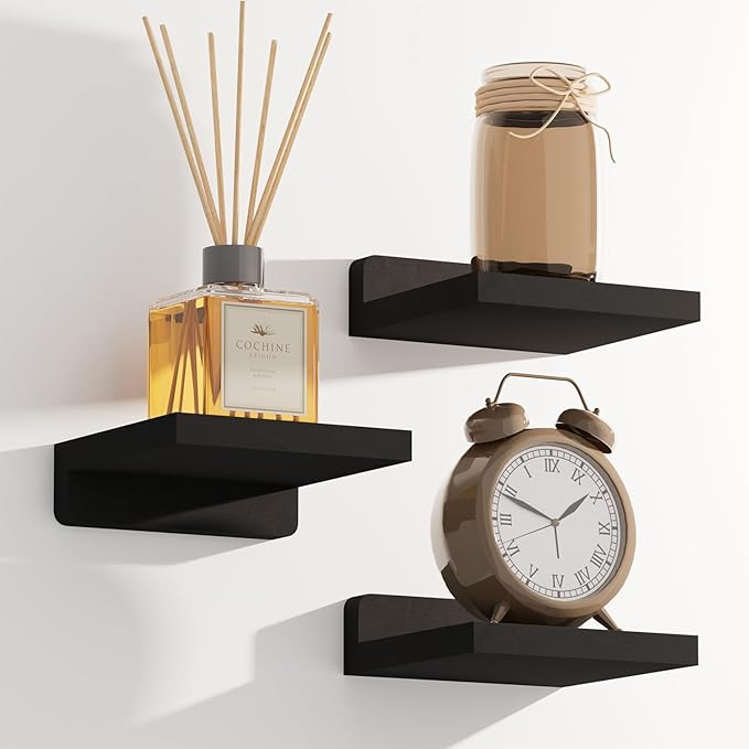 QsQueen Small Floating Shelves Mini Shelves Hanging Display 5 Inch Wall Shelf for Bathroom Livingroom Bedroom,3 Pack, with 2 Types of Installation, Great for Room Decor