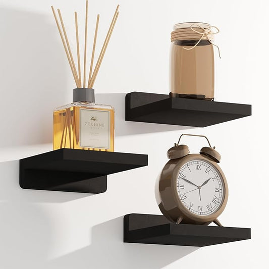 QsQueen Small Floating Shelves Mini Shelves Hanging Display 5 Inch Wall Shelf for Bathroom Livingroom Bedroom,3 Pack, with 2 Types of Installation, Great for Room Decor