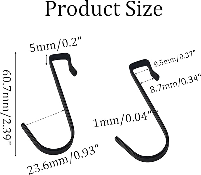 20Pcs J Shaped Stainless Steel Hanger Hook,Clip-on Wire Rack Hook, Hanging Sink Grid Hooks Wire Shelf Hooks for Kitchen Bedroom Office,Black