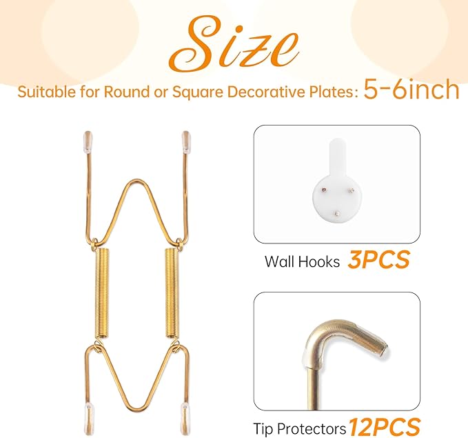 Bilillo 3 Pack Plate Hangers for The Wall, Suitable for 5-6 inch Decorative Plate, Stainless Steel Invisible Heavy Duty Wire Plate Holder with Wall Hooks, Plate Hangers for Displaying Plates