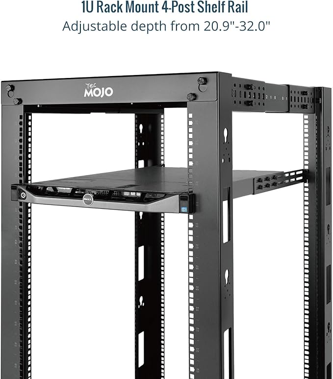 Tecmojo Universal 1U Rack Mount Rail,4-Post Fully Server Rack Shelf Rail with 20.9"-32" Adjustable Depth, Fit for Non-Rack Mountable Server/Networking/AV/IT Equipment