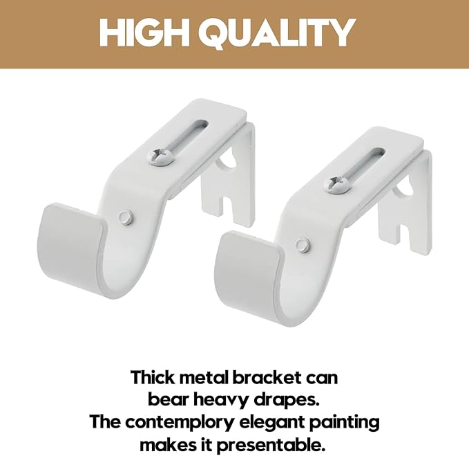 AddGrace Adjustable Curtain Rod Bracket Fits up to 1 inch Curtain Rod Sturdy Premium Brackets for Wall Set of 6 White