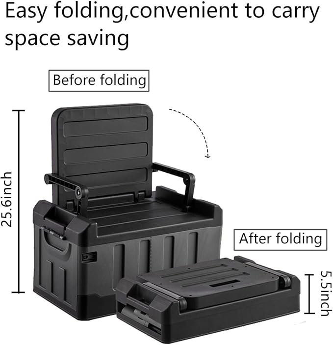 Versatile Foldable Seatable Car Organizer Box 60L Heavy Duty Storage Bins With Lids Trunk,Durable Plastic, Folding Camping Chairs (blue)