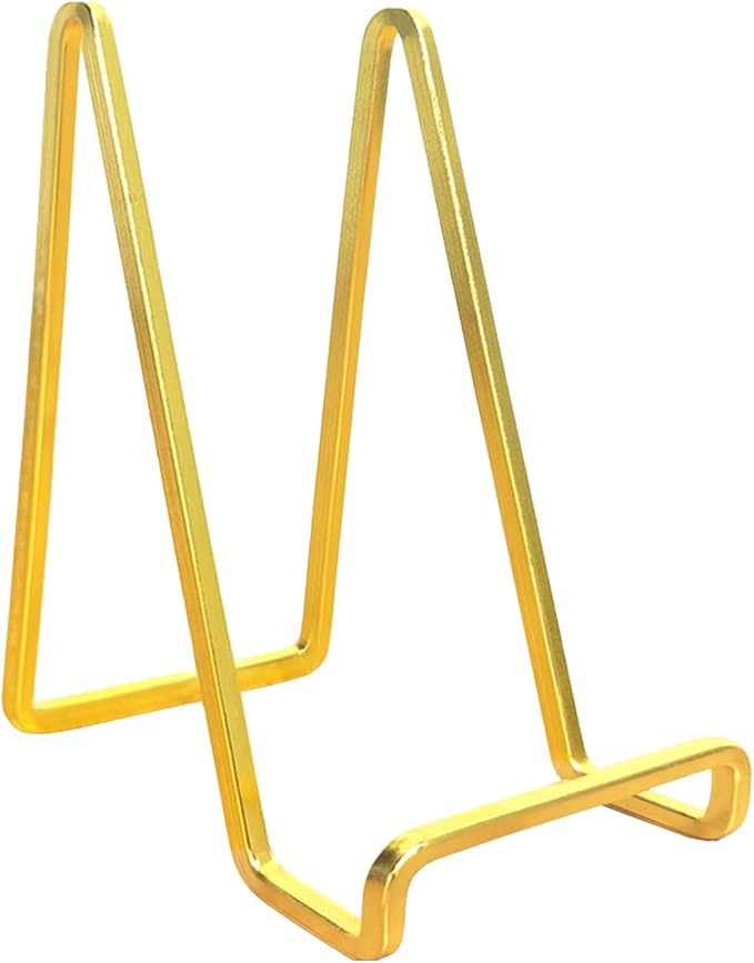 3 Pack 4 inch Metal Plate Stands for Display, Plate Holder Pictures Frame Easel Display Stand, Tabletop Picture Stand, Iron Easels for Display Photo Frames, Plates, Vinyl Record，Book, Sign（Gold）