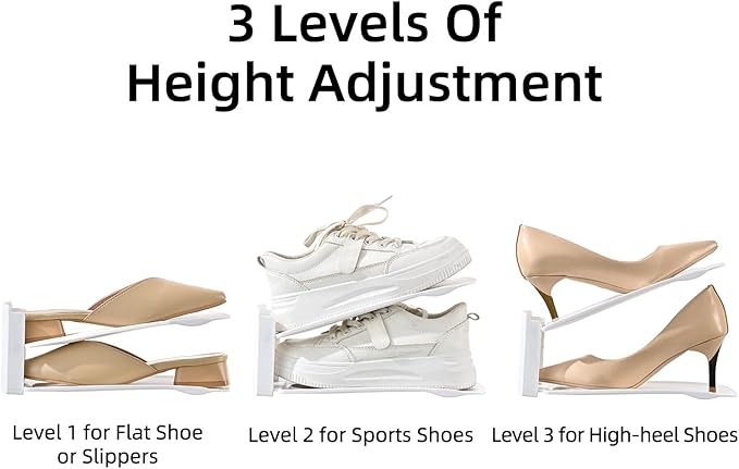 Shoe Slots Organizer, Clear Shoe Stacker, Adjustable Level Shoe Rack,Storage Space Saver for Sneakers Display (white, 20Pack)