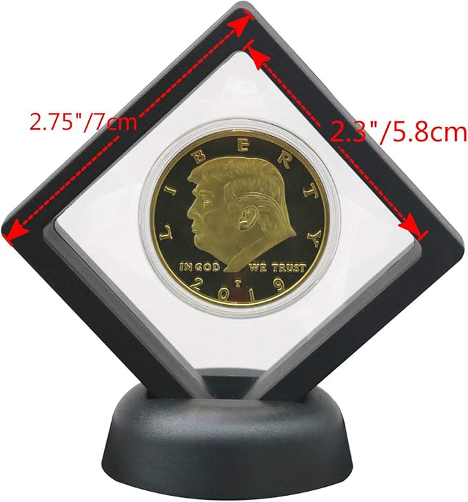 SH Challenge Coin Display Frame, 3D Floating Display Case Stand Holder, Medallion Medal Specimen Military Coin Clear Box (Black)