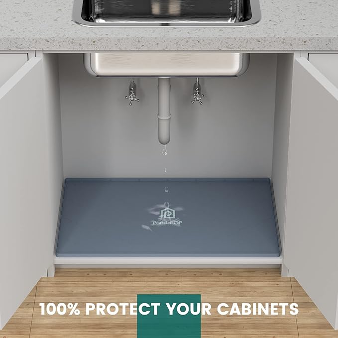 Under Sink Mat, 25" x 22" Silicone Kitchen Cabinet Tray, Waterproof & Flexible Under Sink Liner for Kitchen Bathroom and Laundry Room