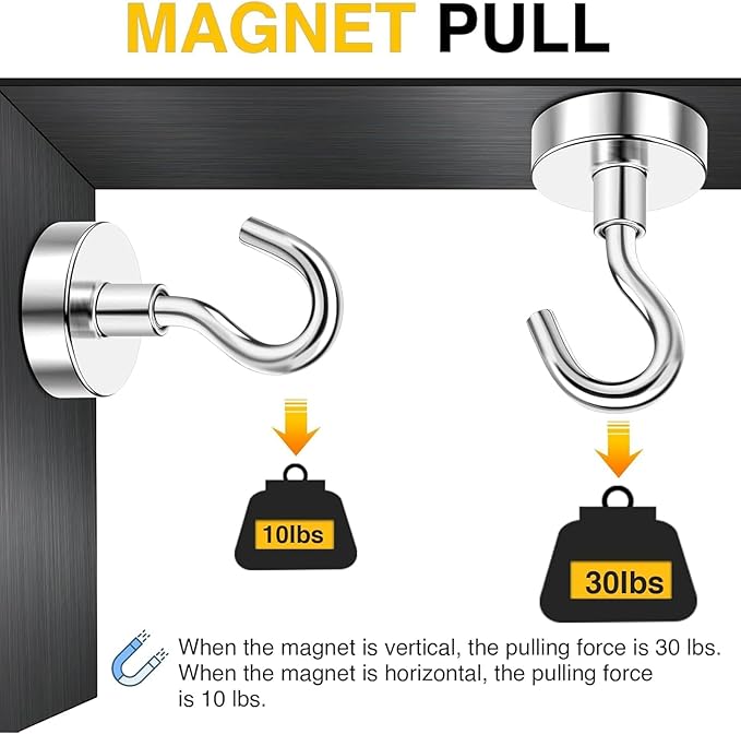 DIYMAG Magnetic Hooks, 30lbs+ Magnet Hook 2026 Cruise Cabin Ship Essentials N52 Heavy Duty Strong Magnets Refrigerator Fridge Hanging for Classroom Beach Vacation Kitchen Grills Home 6 Pack