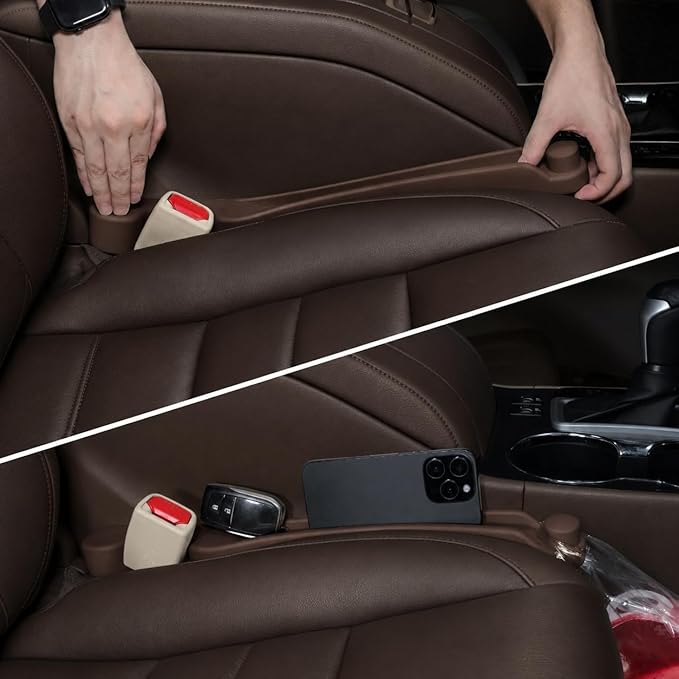 Car Seat Gap Filler Set of 2, 3IN1 Seat Side Gap Filler Plug with Storage Slot & Hook Function, Soft Foam Universal Fit Car SUV Truck Fill Gap Between Seats Console Organizer（Narrow Dark brown）